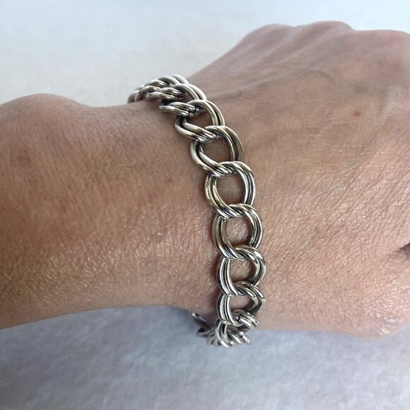 Italian Sterling Silver 925 11MM Wide Double Curb Link Charm Bracelet 8" - Picture 13 of 16